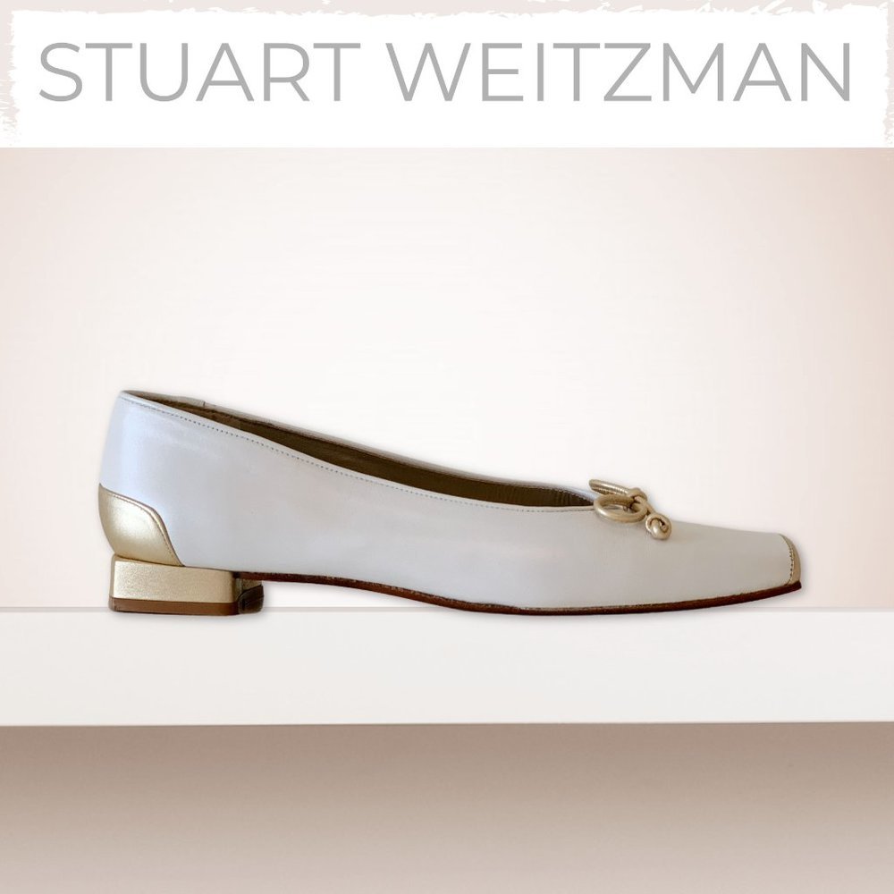 STUART WEITZMAN White + Gold Flats (Narrow)